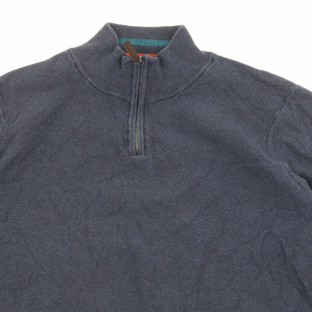 John Lewis Mens Blue High Neck Cotton Pullover Jumper Size XL Long Sleeve