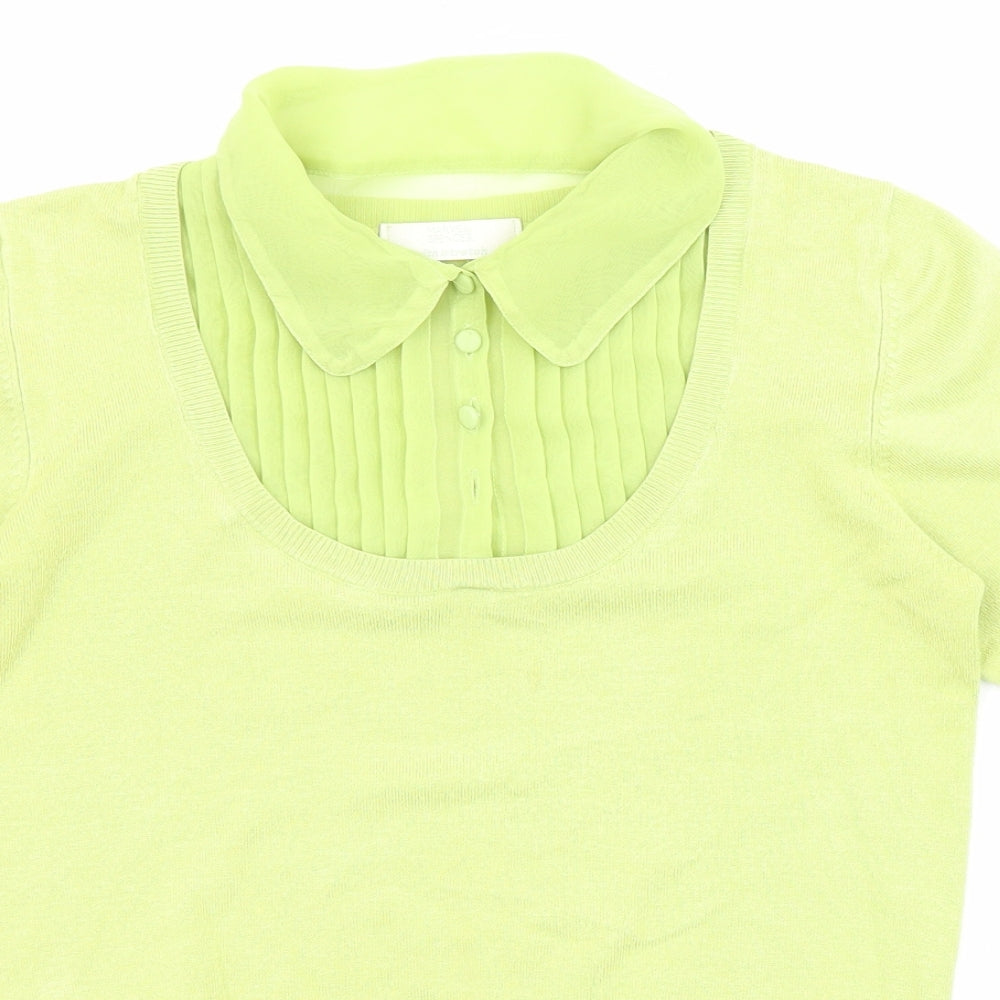 Marks and Spencer Womens Green Collared Polyester Pullover Jumper Size 8