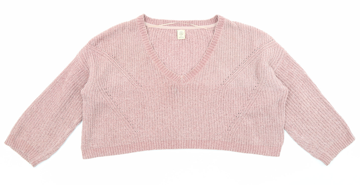 Urban Outfitters Womens Pink V-Neck Polyester Pullover Jumper Size S