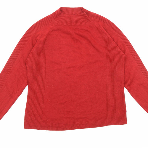 //text.. Womens Red High Neck Acrylic Pullover Jumper Size M