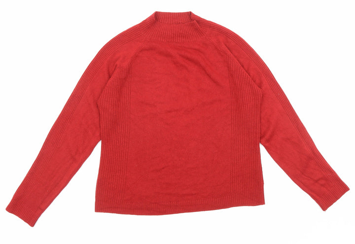 //text.. Womens Red High Neck Acrylic Pullover Jumper Size M