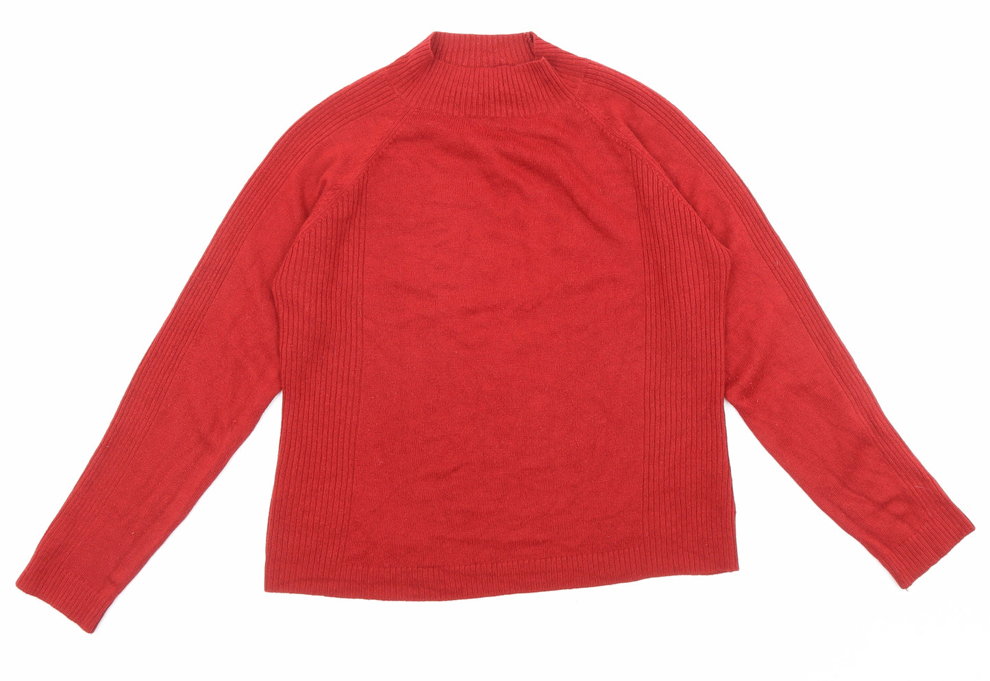 //text.. Womens Red High Neck Acrylic Pullover Jumper Size M