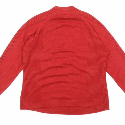 //text.. Womens Red High Neck Acrylic Pullover Jumper Size M