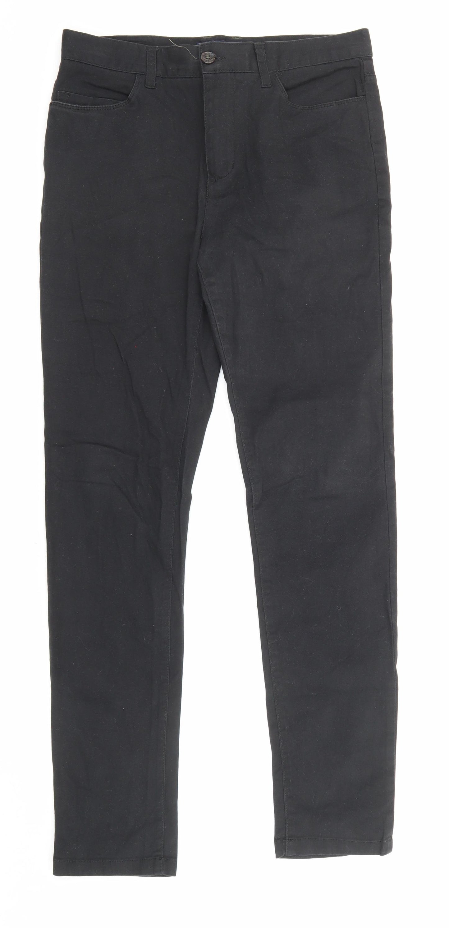 Steel & Jelly Mens Black Cotton Chino Trousers Size 30 in L31 in Regular Zip - Pockets