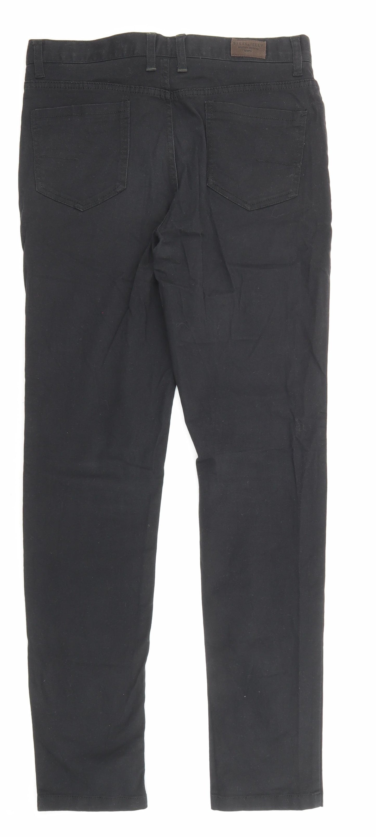 Steel & Jelly Mens Black Cotton Chino Trousers Size 30 in L31 in Regular Zip - Pockets