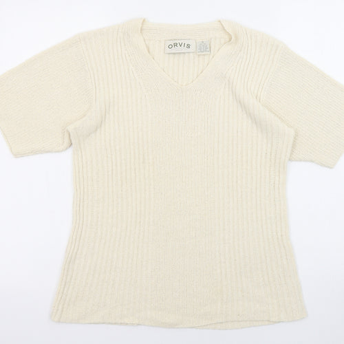 Orvis Womens Beige V-Neck Silk Pullover Jumper Size S