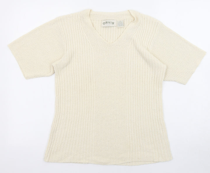 Orvis Womens Beige V-Neck Silk Pullover Jumper Size S