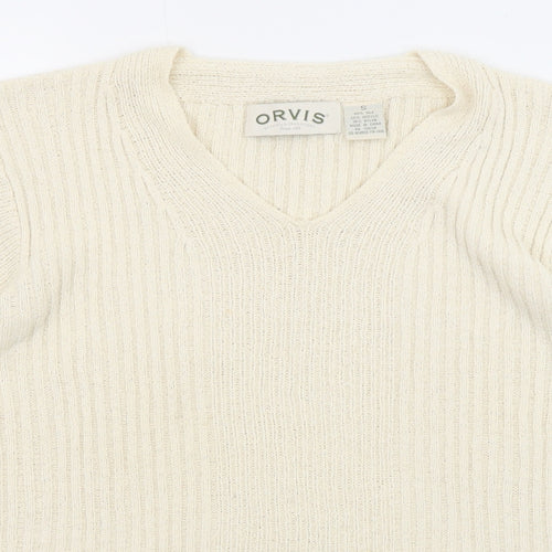 Orvis Womens Beige V-Neck Silk Pullover Jumper Size S