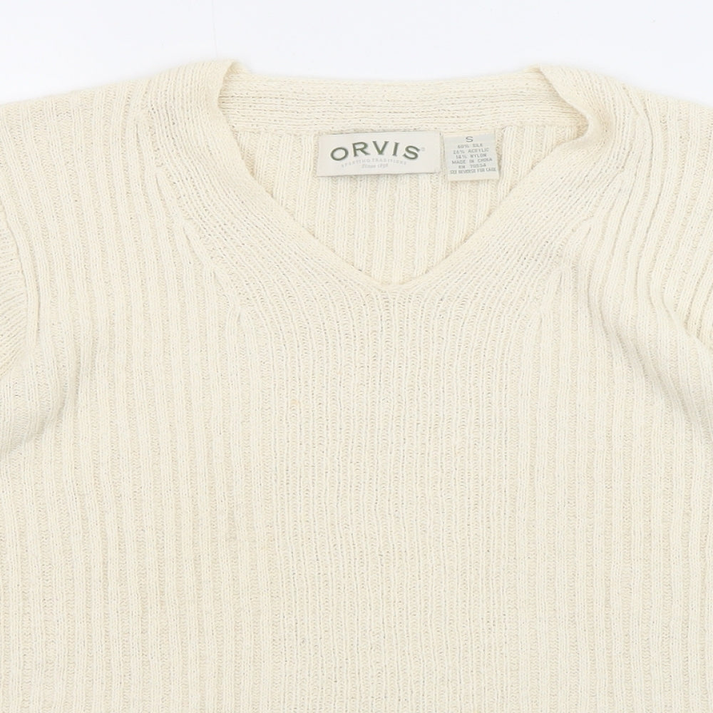 Orvis Womens Beige V-Neck Silk Pullover Jumper Size S
