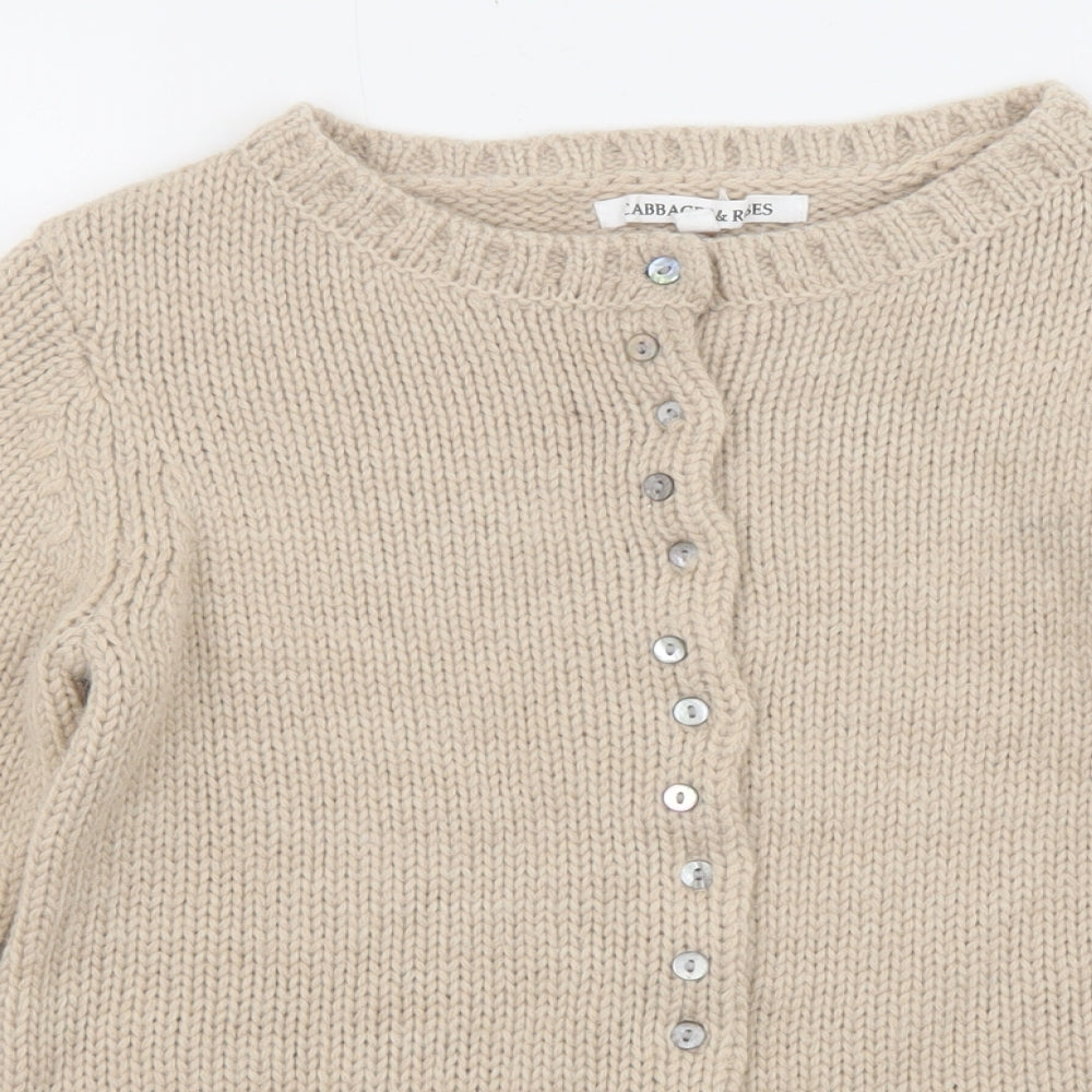Cabbages & Roses Womens Beige Boat Neck Wool Cardigan Jumper Size S