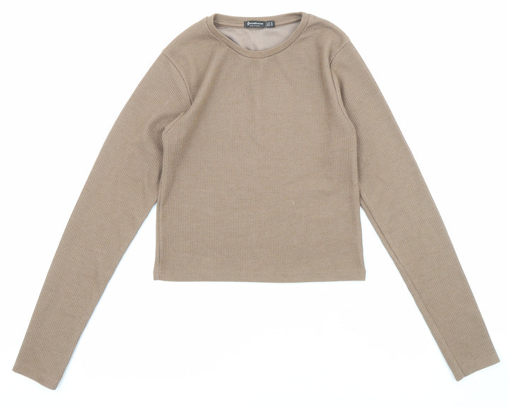 Stradivarius Womens Brown Round Neck Acrylic Pullover Jumper Size M