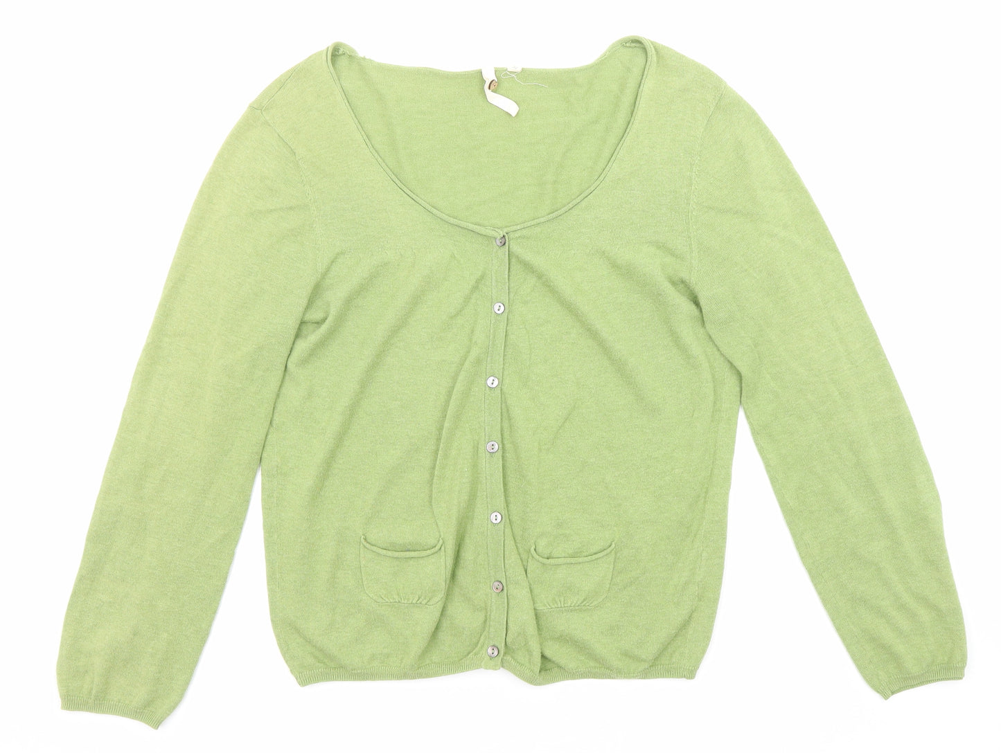 White Stuff Womens Green V-Neck Cotton Cardigan Jumper Size 16
