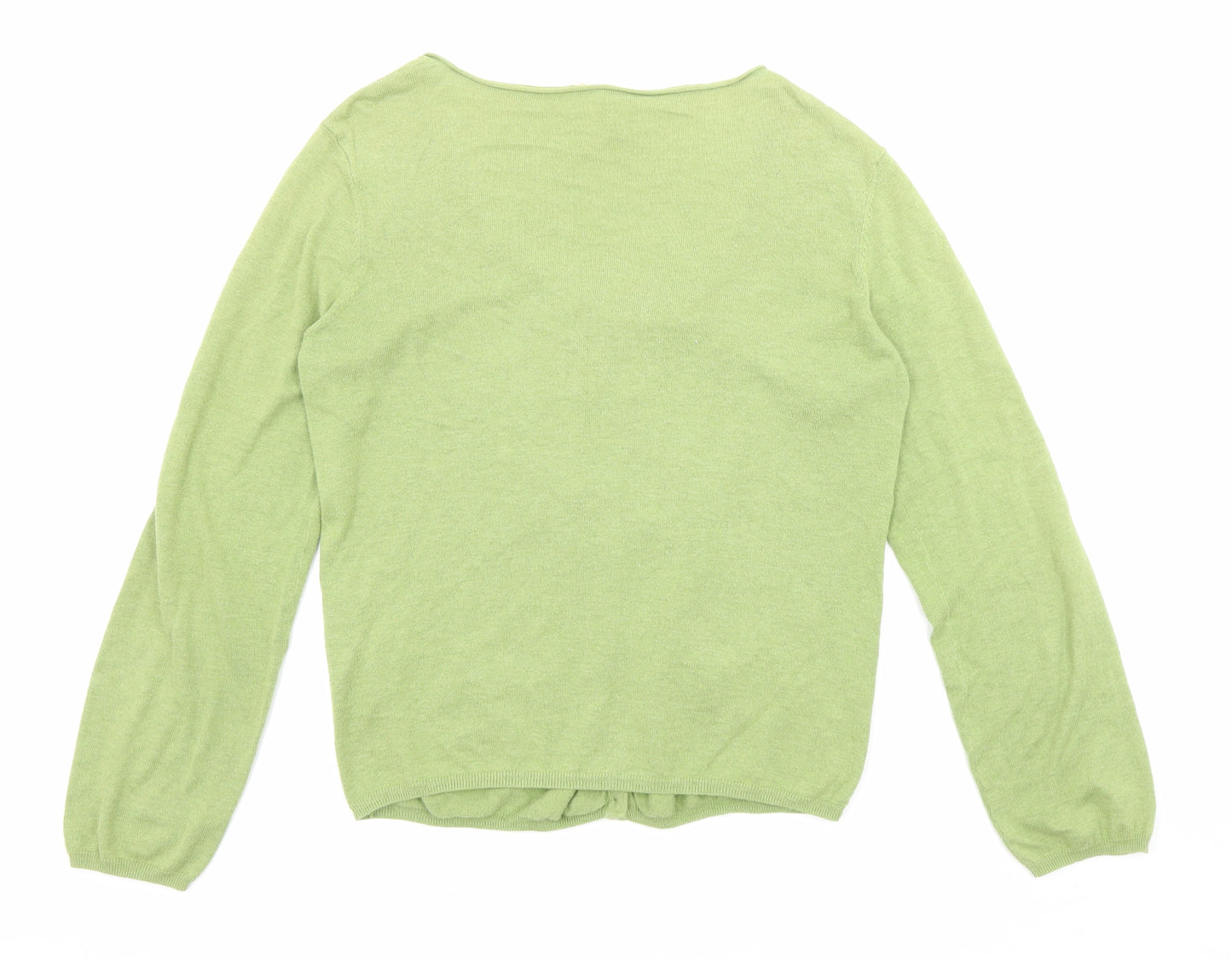 White Stuff Womens Green V-Neck Cotton Cardigan Jumper Size 16