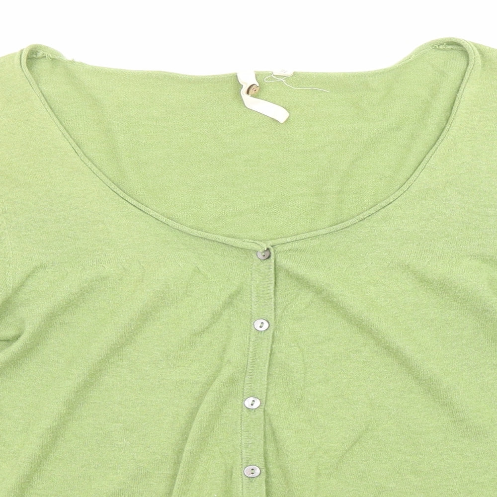 White Stuff Womens Green V-Neck Cotton Cardigan Jumper Size 16