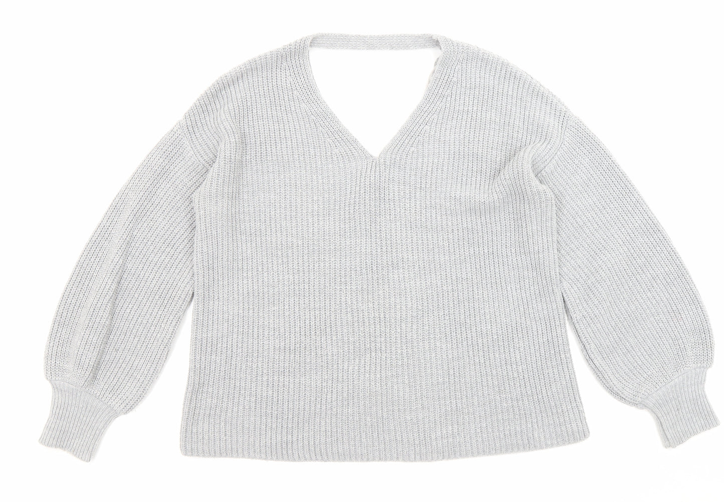 Miss Selfridge Womens Grey V-Neck Acrylic Pullover Jumper Size 8
