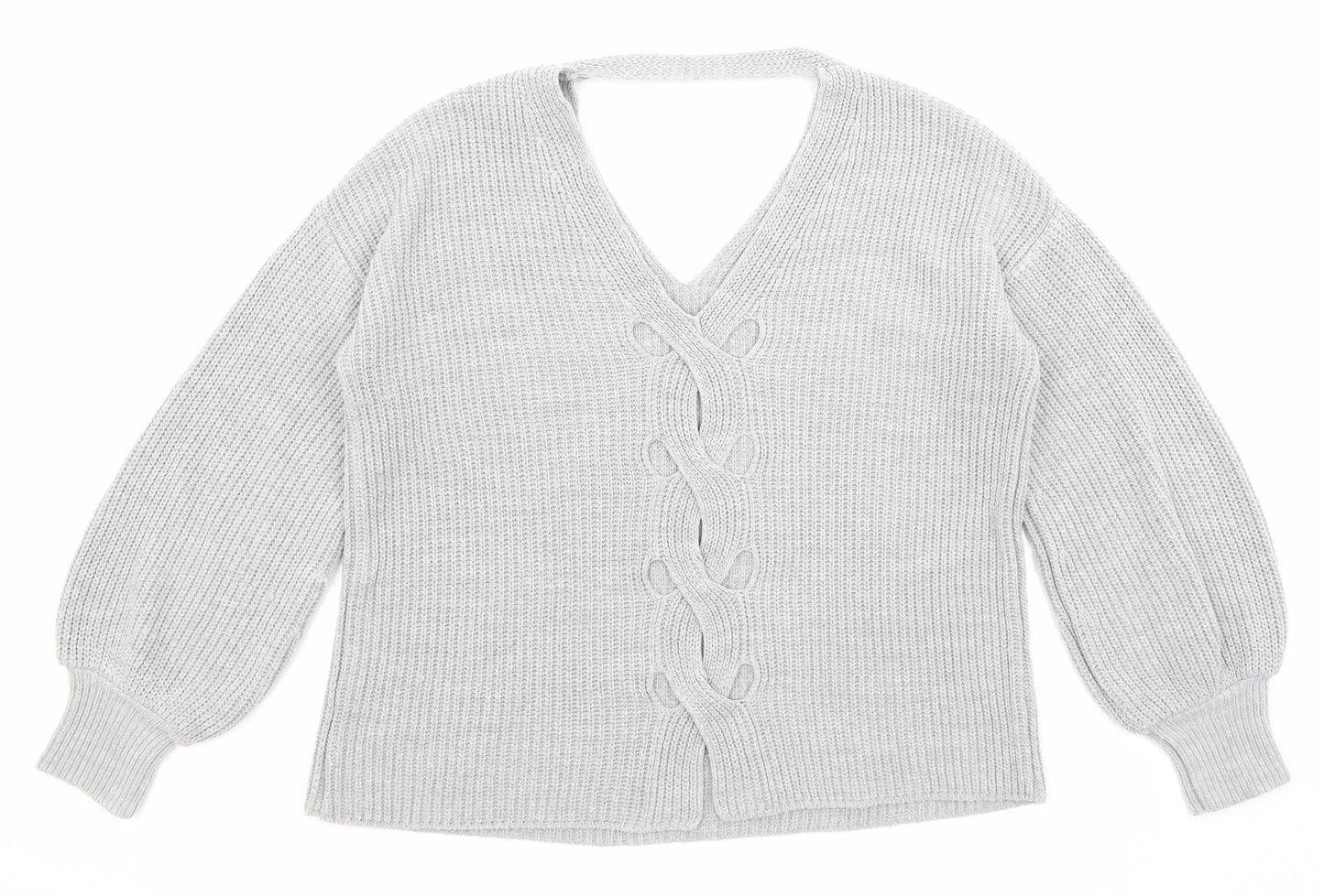 Miss Selfridge Womens Grey V-Neck Acrylic Pullover Jumper Size 8