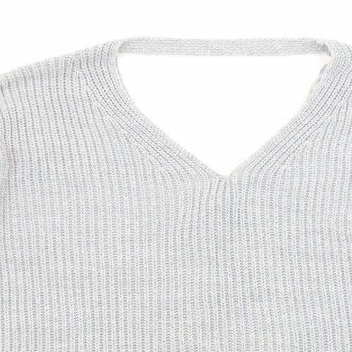 Miss Selfridge Womens Grey V-Neck Acrylic Pullover Jumper Size 8