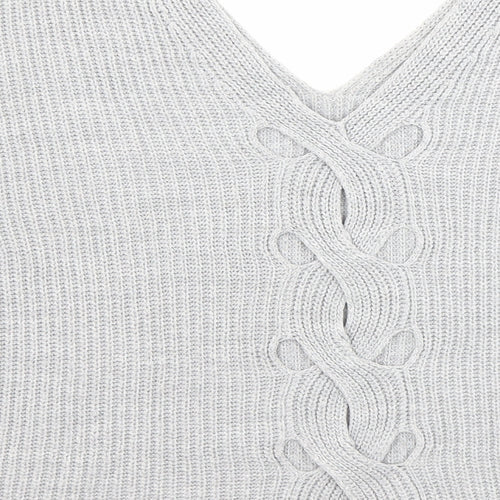 Miss Selfridge Womens Grey V-Neck Acrylic Pullover Jumper Size 8
