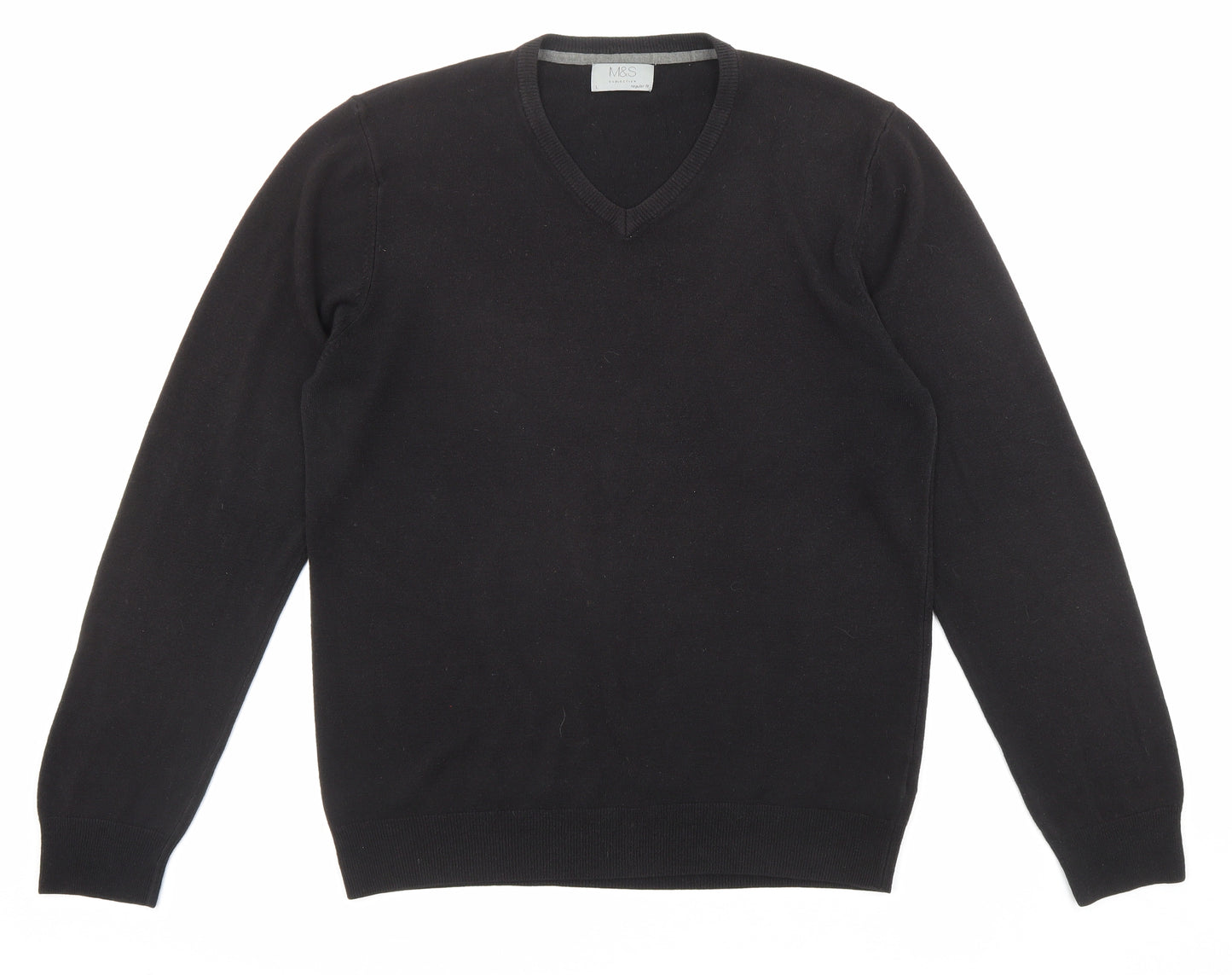 Marks and Spencer Mens Black V-Neck Acrylic Pullover Jumper Size L Long Sleeve