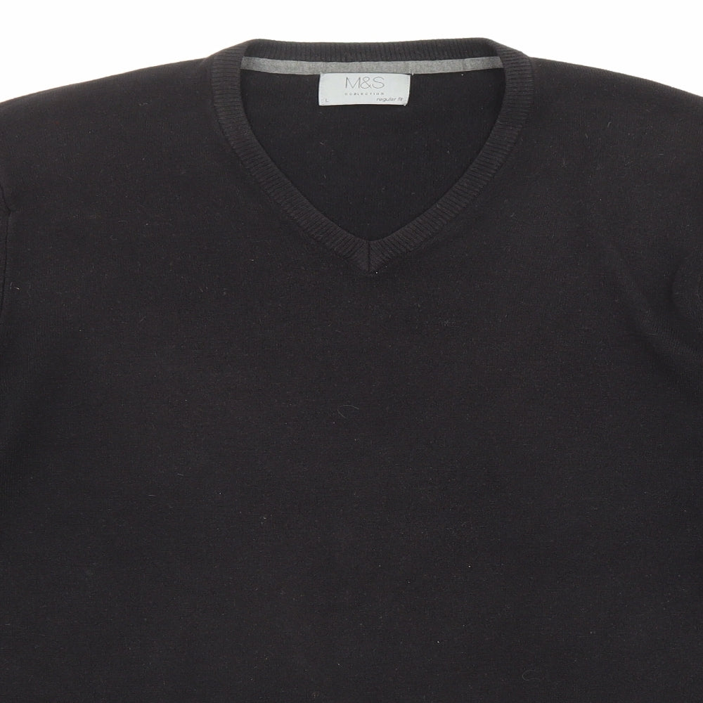 Marks and Spencer Mens Black V-Neck Acrylic Pullover Jumper Size L Long Sleeve
