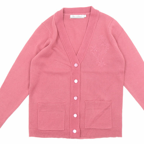 Pure & Natural Womens Pink V-Neck Acrylic Cardigan Jumper Size S - Floral