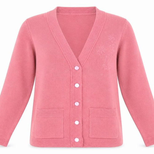 Pure & Natural Womens Pink V-Neck Acrylic Cardigan Jumper Size S - Floral