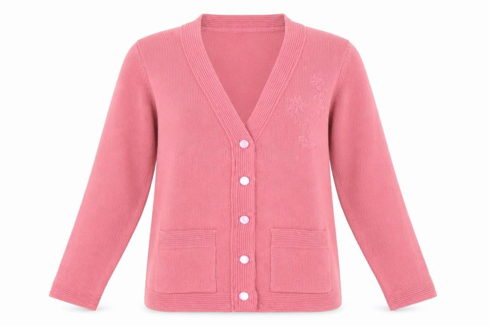 Pure & Natural Womens Pink V-Neck Acrylic Cardigan Jumper Size S - Floral