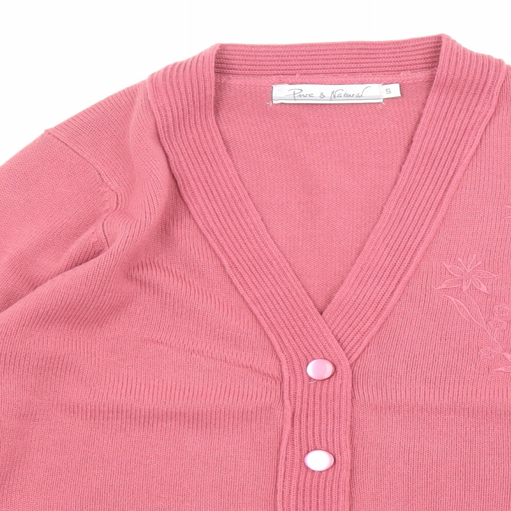 Pure & Natural Womens Pink V-Neck Acrylic Cardigan Jumper Size S - Floral