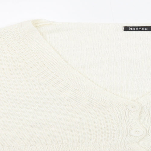 Boohoo Womens White V-Neck Acrylic Cardigan Jumper Size M - Cropped