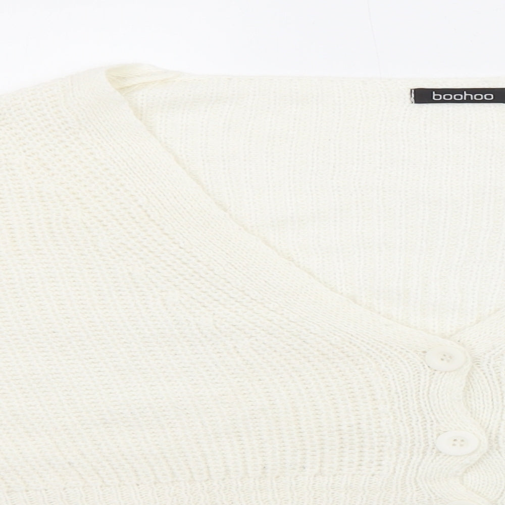 Boohoo Womens White V-Neck Acrylic Cardigan Jumper Size M - Cropped