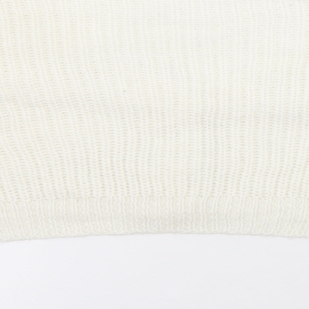 Boohoo Womens White V-Neck Acrylic Cardigan Jumper Size M - Cropped