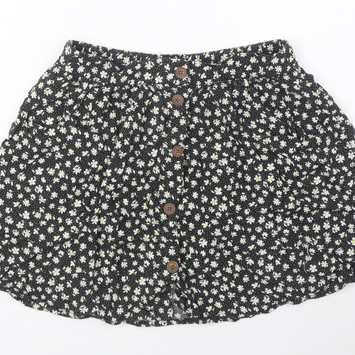 Urban renewal Womens Black Floral Polyester A-Line Skirt Size S Button