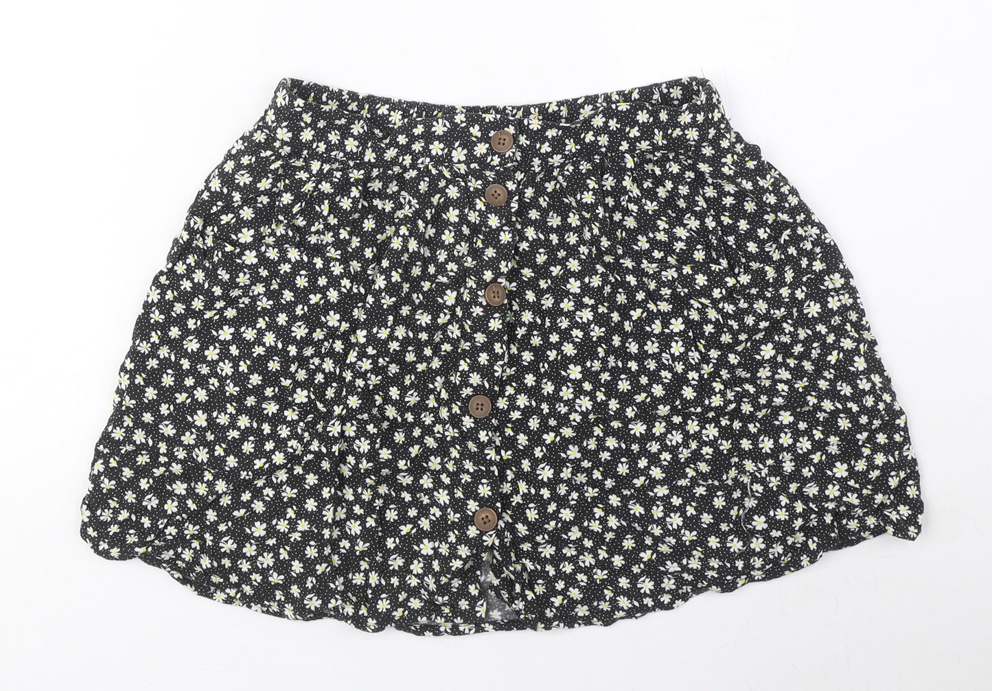 Urban renewal Womens Black Floral Polyester A-Line Skirt Size S Button