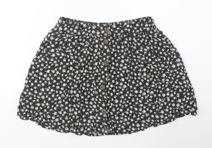 Urban renewal Womens Black Floral Polyester A-Line Skirt Size S Button