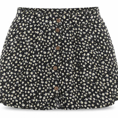 Urban renewal Womens Black Floral Polyester A-Line Skirt Size S Button