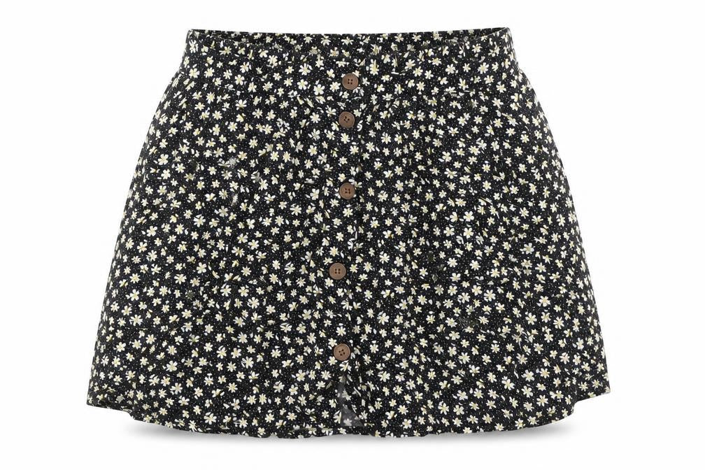 Urban renewal Womens Black Floral Polyester A-Line Skirt Size S Button