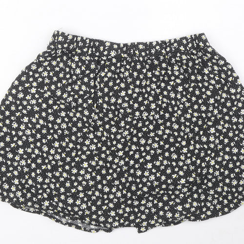 Urban renewal Womens Black Floral Polyester A-Line Skirt Size S Button