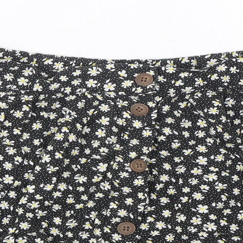 Urban renewal Womens Black Floral Polyester A-Line Skirt Size S Button