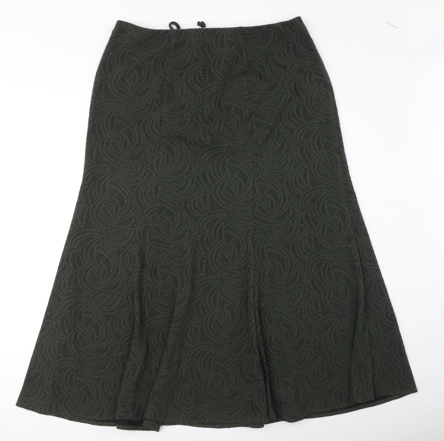 Marks and Spencer Womens Green Geometric Polyester Flare Skirt Size 14 Drawstring