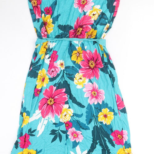 Very Womens Blue Floral Viscose A-Line Size 10 Off the Shoulder Pullover - Belted