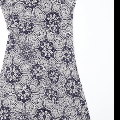 John Rocha Womens Black Floral Viscose A-Line Size 14 V-Neck Pullover