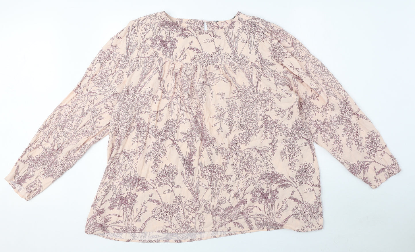 NEXT Womens Pink Floral Viscose Basic Blouse Size 18 Round Neck