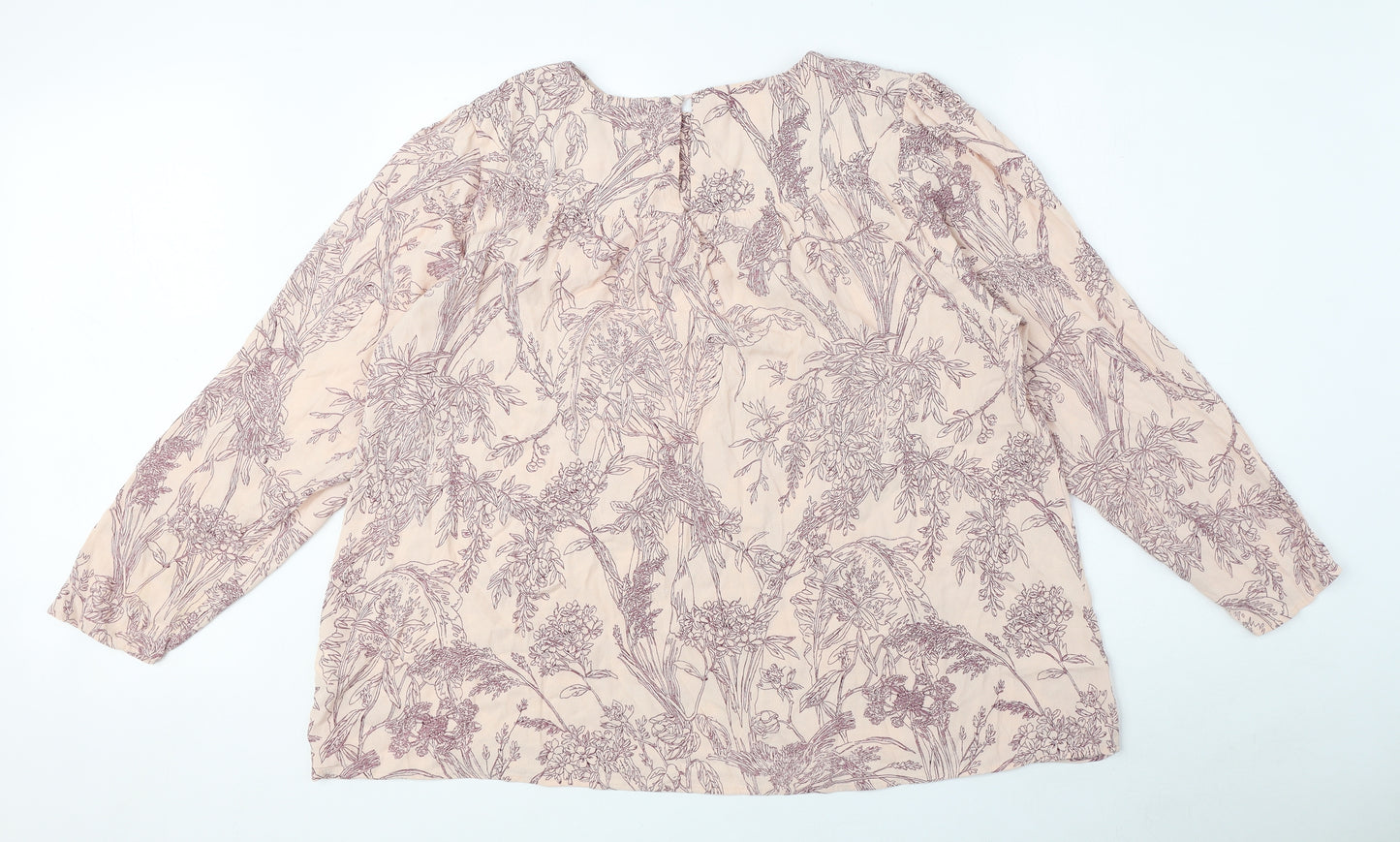 NEXT Womens Pink Floral Viscose Basic Blouse Size 18 Round Neck