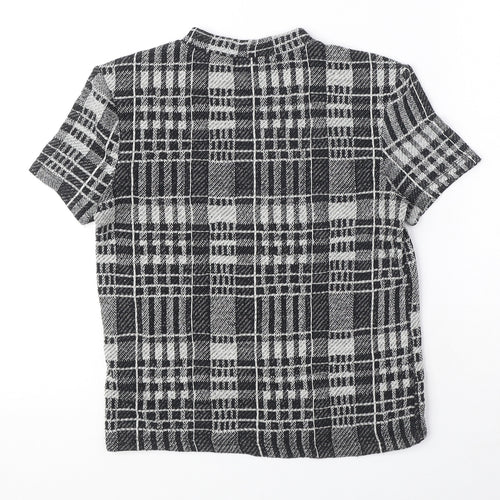 Zara Womens Black Plaid Polyester Basic T-Shirt Size S Round Neck