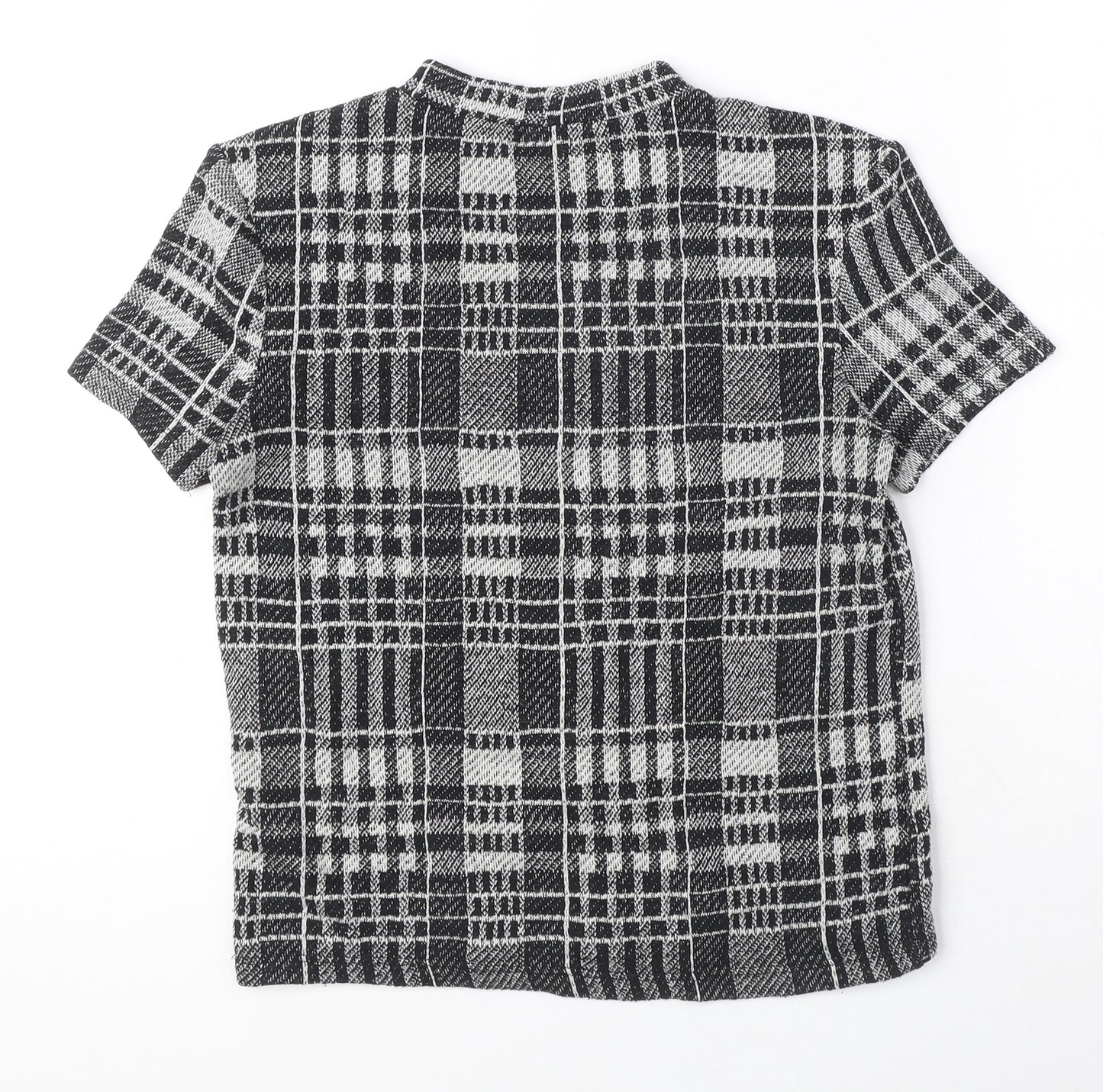 Zara Womens Black Plaid Polyester Basic T-Shirt Size S Round Neck