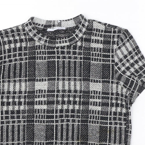 Zara Womens Black Plaid Polyester Basic T-Shirt Size S Round Neck