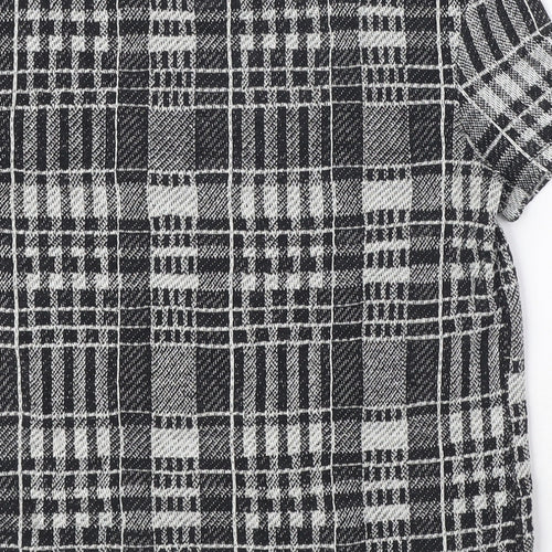 Zara Womens Black Plaid Polyester Basic T-Shirt Size S Round Neck