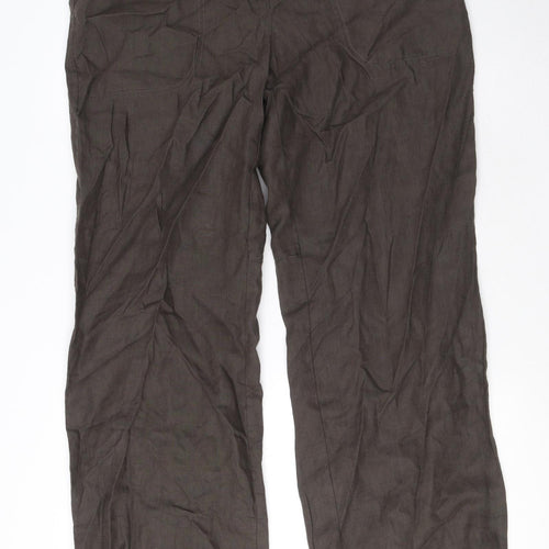 RW & CO Womens Brown Linen Trousers Size 12 L32 in Regular Zip