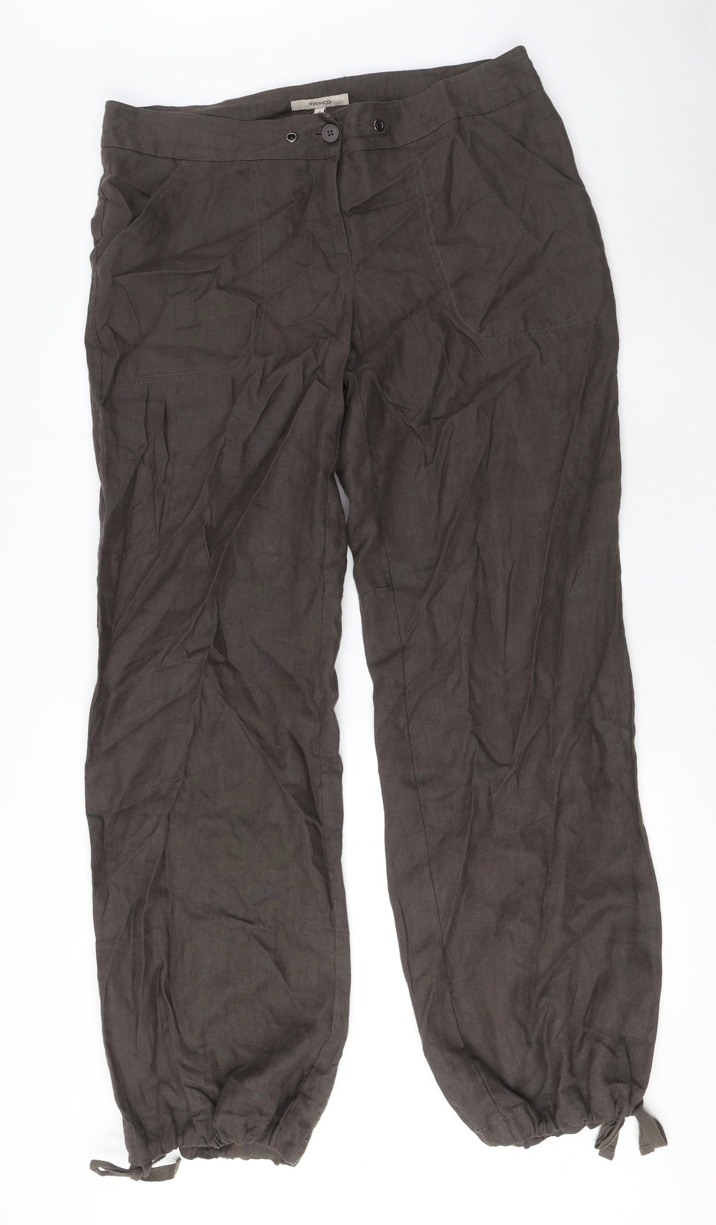 RW & CO Womens Brown Linen Trousers Size 12 L32 in Regular Zip