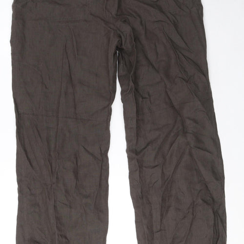 RW & CO Womens Brown Linen Trousers Size 12 L32 in Regular Zip